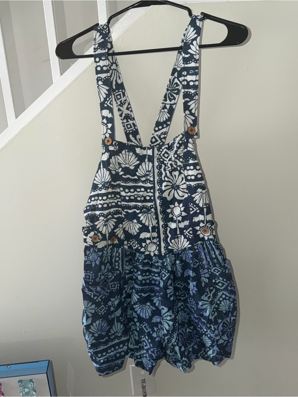 Free People Navy and White Floral Print Overalls